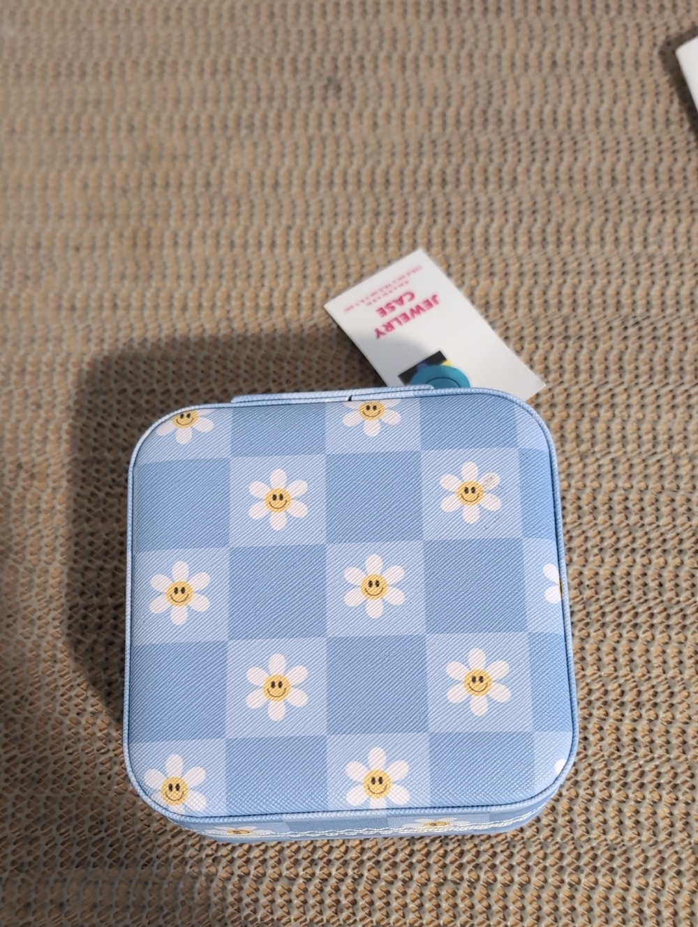 Blue Daisy Check Jewelry Case New